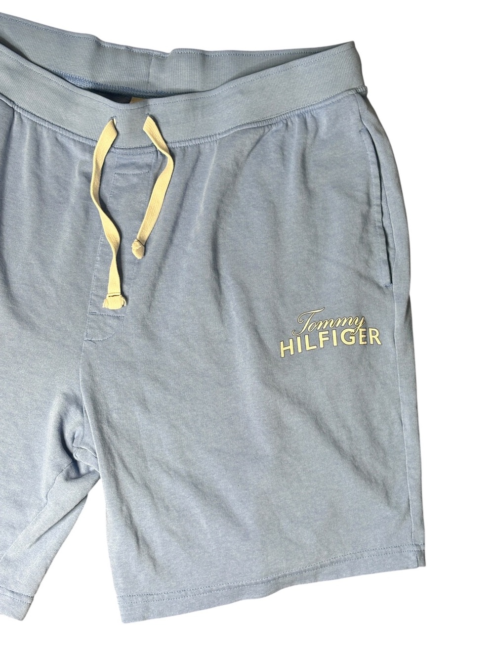 Tommy Hilfiger Light Blue Athletic Drawstring Shorts with Yellow Accents